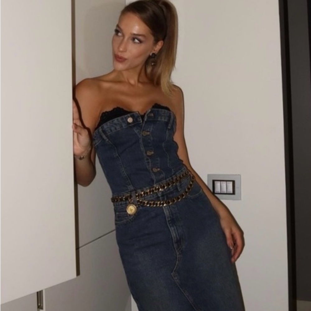 Women's Blue Denim Strapless Dress